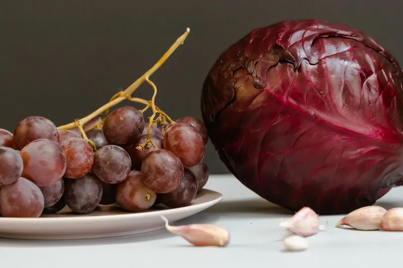 Klassischer Apfelrotkohl, frisch gekocht auf einem Teller angerichtet.